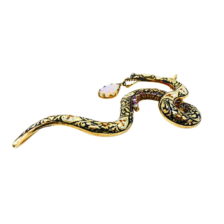 Antique Snake Pendant 14k Gold Enamel Gemstones