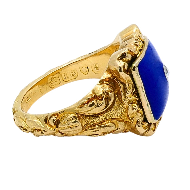 Georgian Lapis Lazuli Ring 18k Gold Diamond