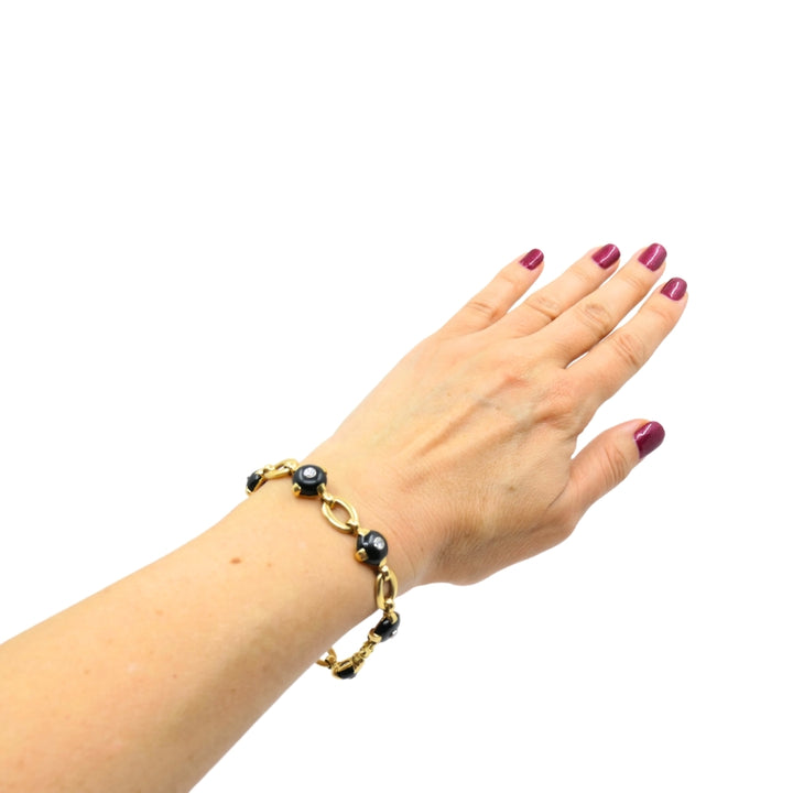 Marzo Paris 18K Gold Onyx Diamond Bracelet