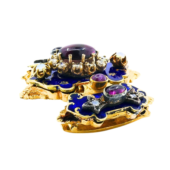 Antique Victorian 14K Gold Gemstone  Enamel Buckle