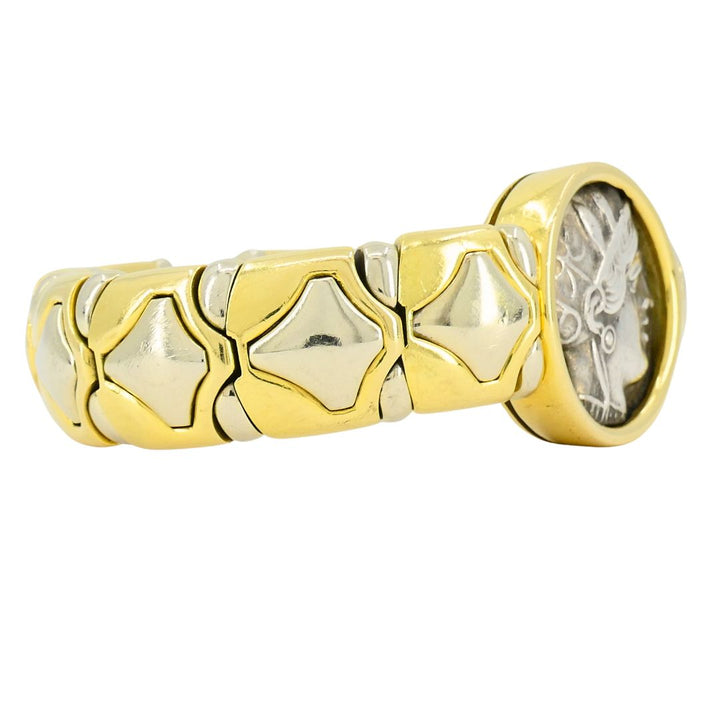 Bulgari Monete Silver Ancient Coin 18k Two Tone Gold Cuff Bracelet