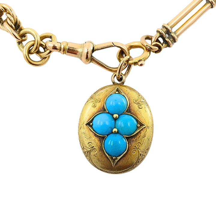 Antique 9k Gold Necklace Toggle Turquoise Locket