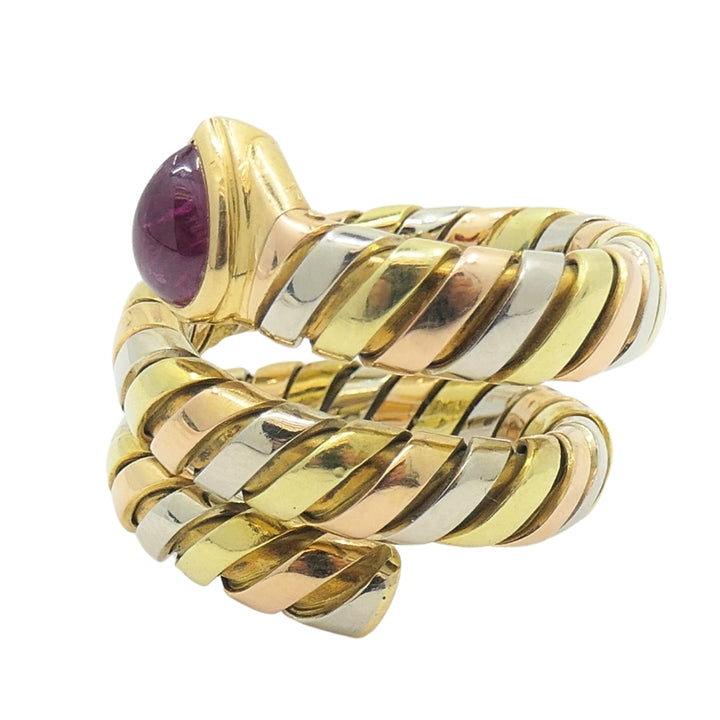 Bvlgari Serpenti Tubogas Tricolor 18k Gold Ruby Ring
