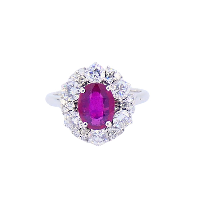 Vintage 18k White Gold Cluster Ring Diamond Ruby 1.75ct Burma