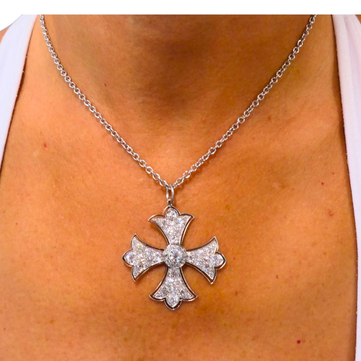 Art Deco Maltese Cross Platinum Pendant Old European Cut Diamonds Estate Jewelry