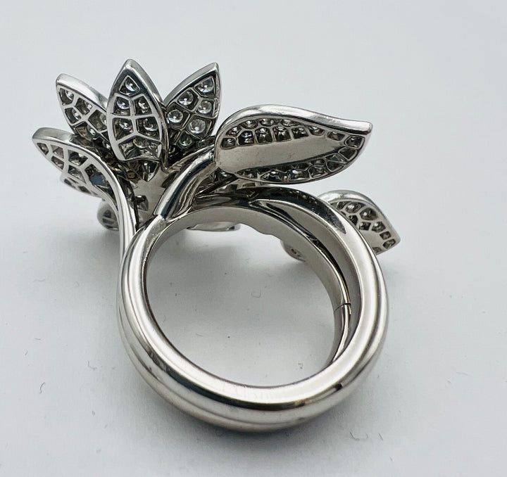 Van Cleef and Arpels White Gold and Diamond Lotus Cocktail Ring
