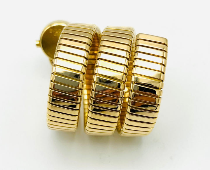 Vintage Bulgari Yellow Gold Black Dial Serpenti Tubogas Wrap Around Wrist Watch