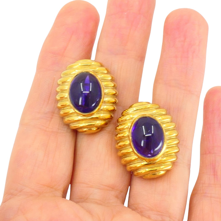 Amethyst Earrings Tambetti Earclips 18k Gold Vintage Jewelry