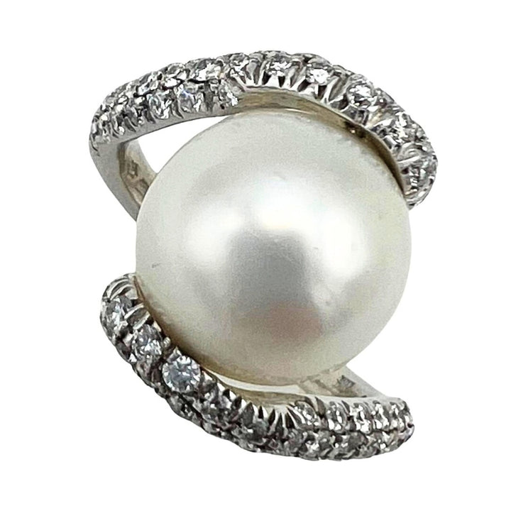Mikimoto Pearl Gold Cocktail Ring, Diamond 18k White Gold