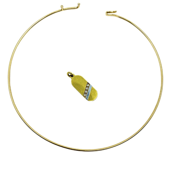 14k Gold Choker Necklace 18k Gold Diamond Pendant