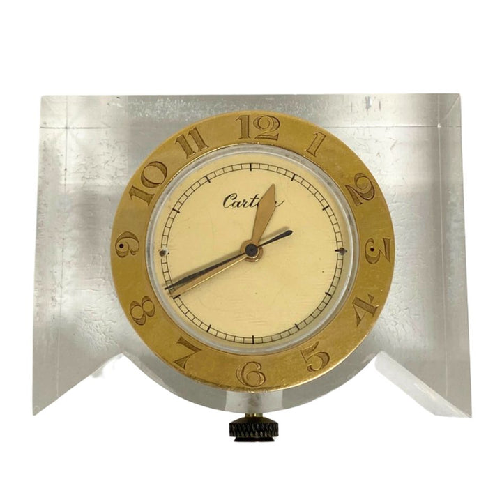 1950s Cartier Yellow Gold and Lucite Pair of Desk Clocks Lecoultre Movement