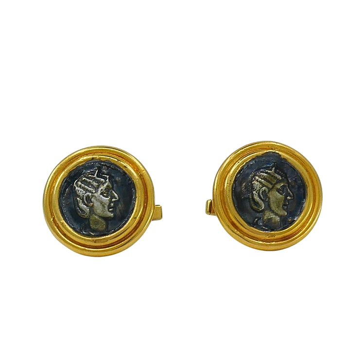 Vintage Cufflinks 14k Gold Ancient Coin Design Estate Jewelry
