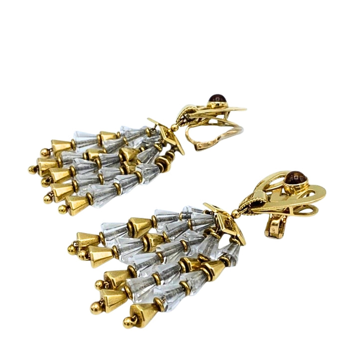 1950's Fred Leighton Yellow Gold, Citrine & Rock Crystal Dangle Earrings