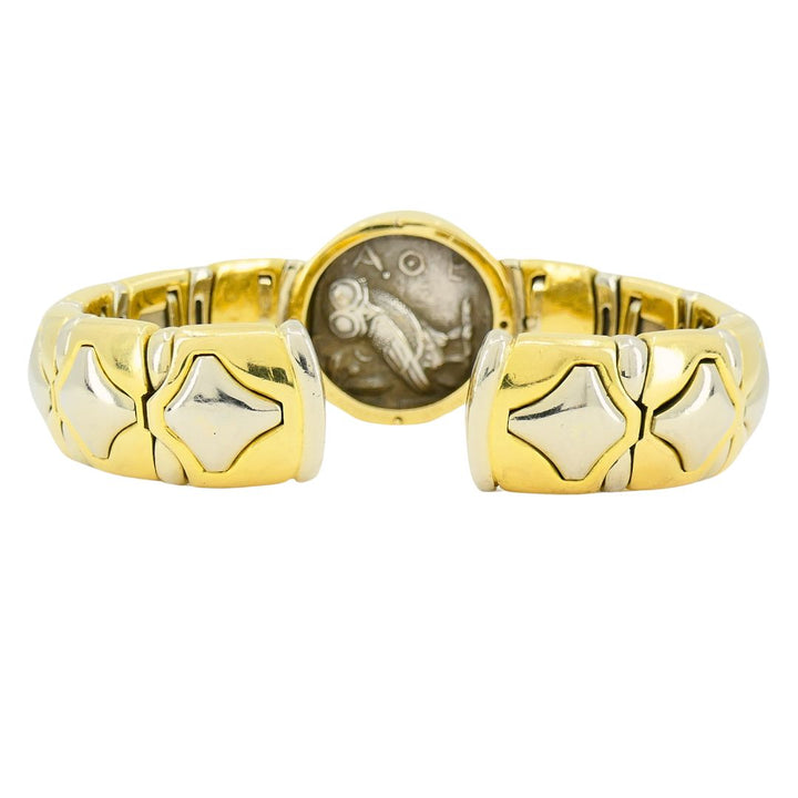Bulgari Monete Silver Ancient Coin 18k Two Tone Gold Cuff Bracelet