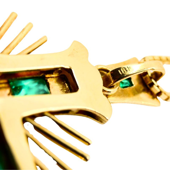 18k Gold Cross Pendant Emerald Vintage Italy
