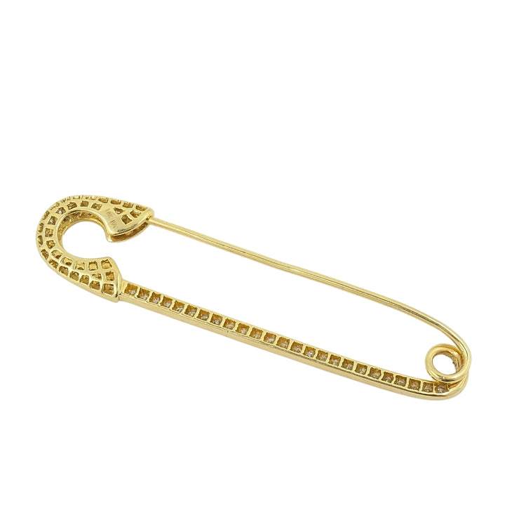 18k Gold Diamond Safety Pin Brooch