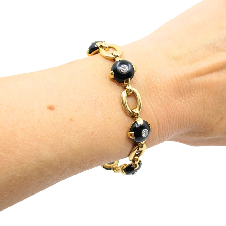 Marzo Paris 18K Gold Onyx Diamond Bracelet
