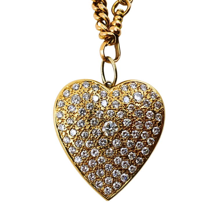 14k Gold Diamond Heart Pendant & 10k Gold Extra-Long Curb Link Chain Necklace