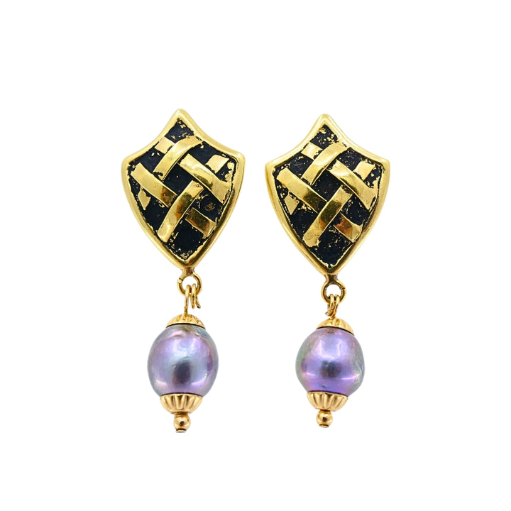 18K Gold Tahitian Pearl Drop Earrings