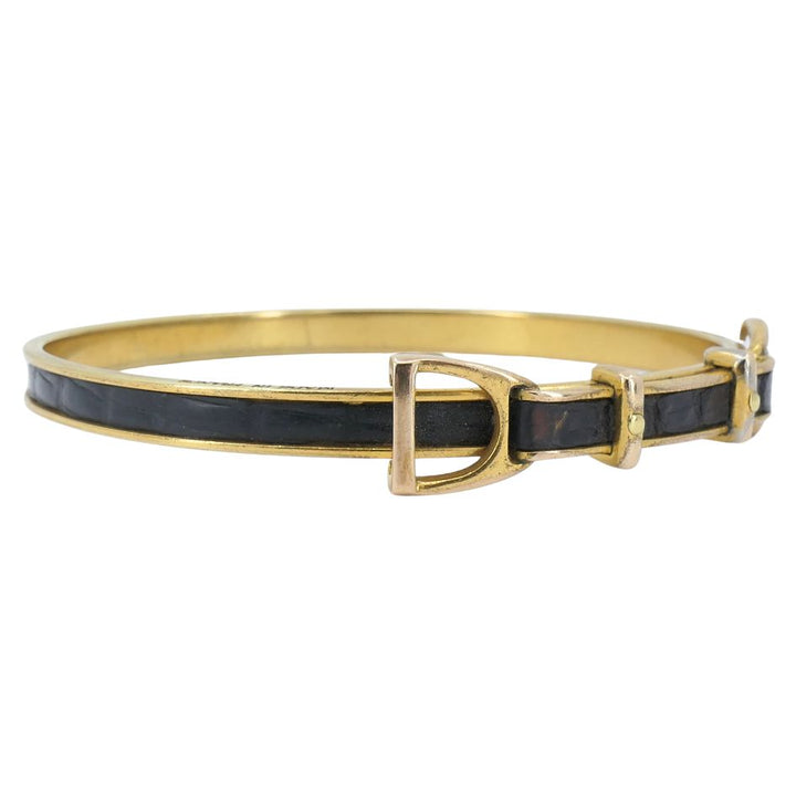 1980s Hermes Vermeil Leather Equestrian Bangle Bracelet