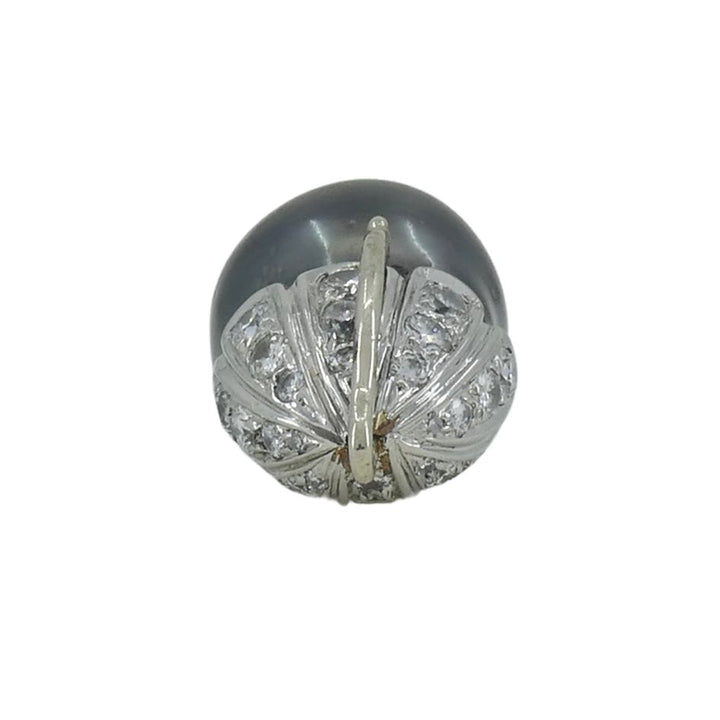 14k White Gold Tahitian Pearl Diamond Necklace Enhancer Pendant