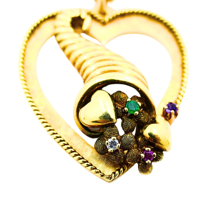 14k Gold Heart Pendant Cornucopia Design