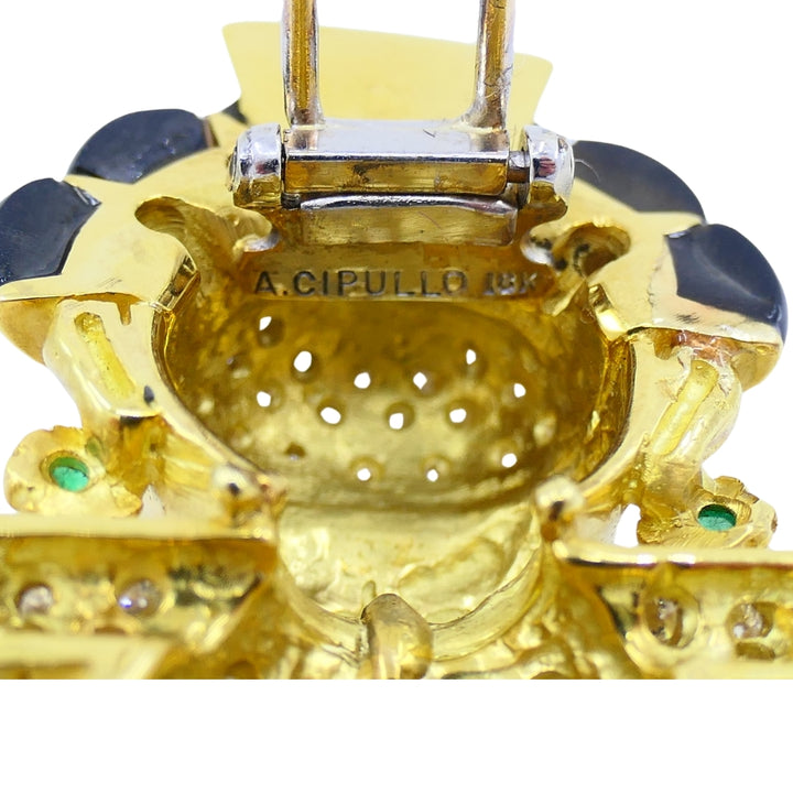 Aldo Cipullo Warrior Brooch 18k Gold Onyx Diamond Gemstones