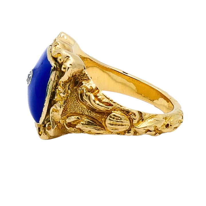 Georgian Lapis Lazuli Ring 18k Gold Diamond