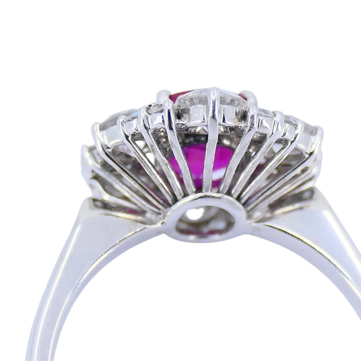 Vintage 18k White Gold Cluster Ring Diamond Ruby 1.75ct Burma