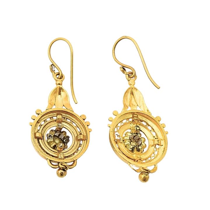 Antique 14k Gold Earrings Rose Cut Diamond