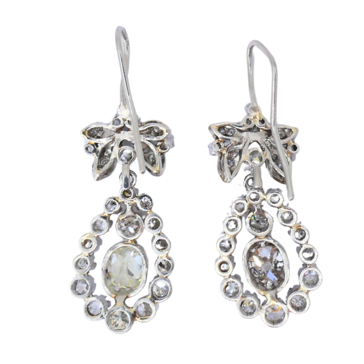 Art Deco Platinum Drop Earrings Old European Cushion Cut Diamonds Estate Jewelry