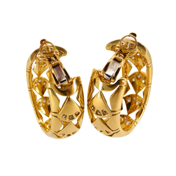 Cartier Hoop Earrings Diamond  18k Gold Triangular Pattern