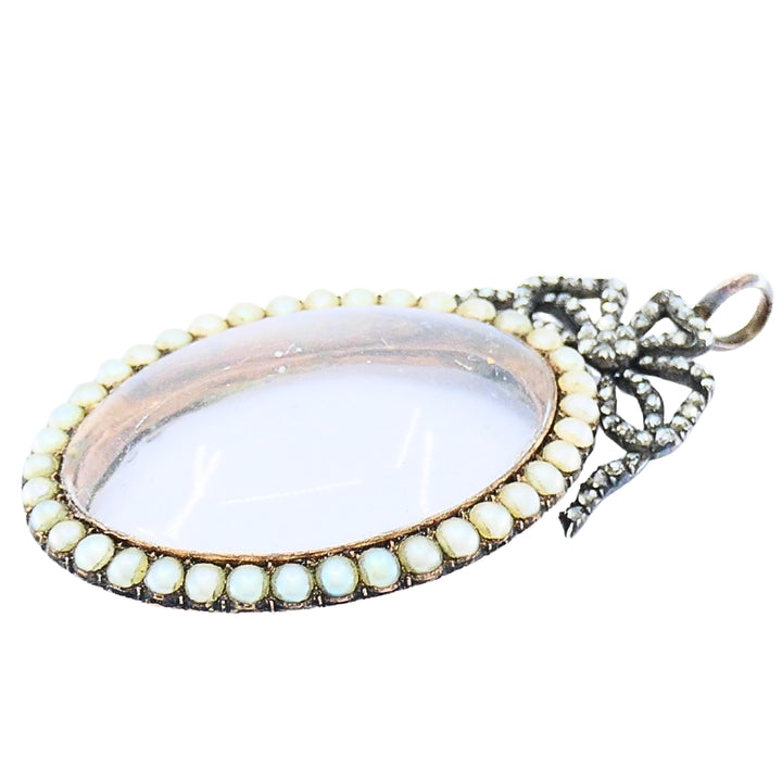 Antique 10k Gold Pearl Locket Pendant Diamond Accent Original London Box