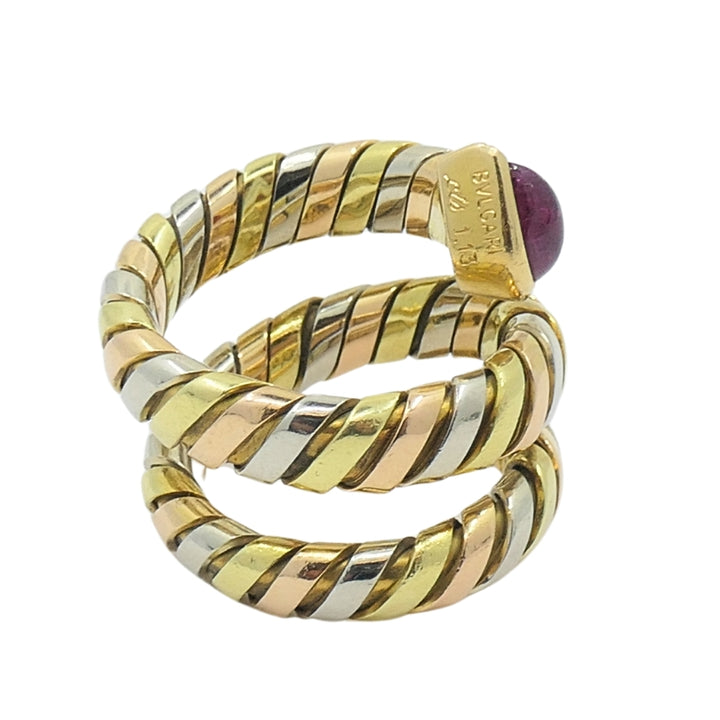 Bvlgari Serpenti Tubogas Tricolor 18k Gold Ruby Ring