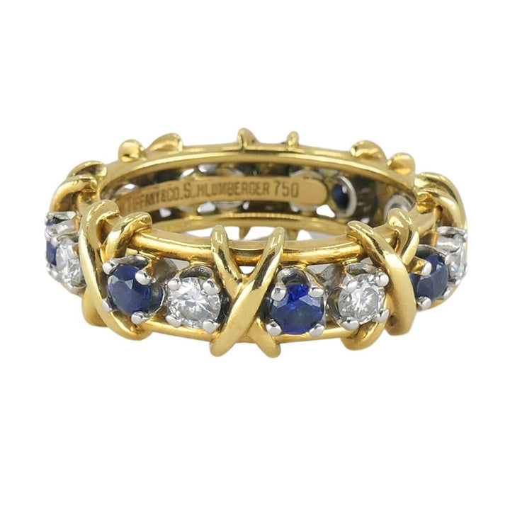Vintage Schlumberger Tiffany & Co. 18k Gold Platinum Diamond Sapphire Eternity Ring sz 7