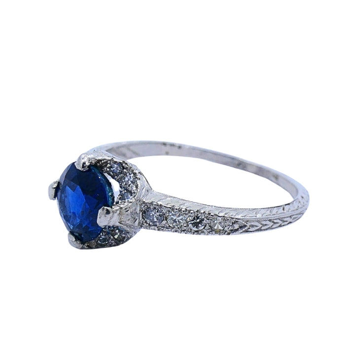 Art Deco Ring Diamond Platinum Sapphire