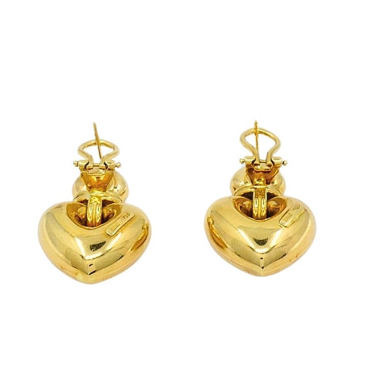 18k Gold Double Heart  Drop Earrings