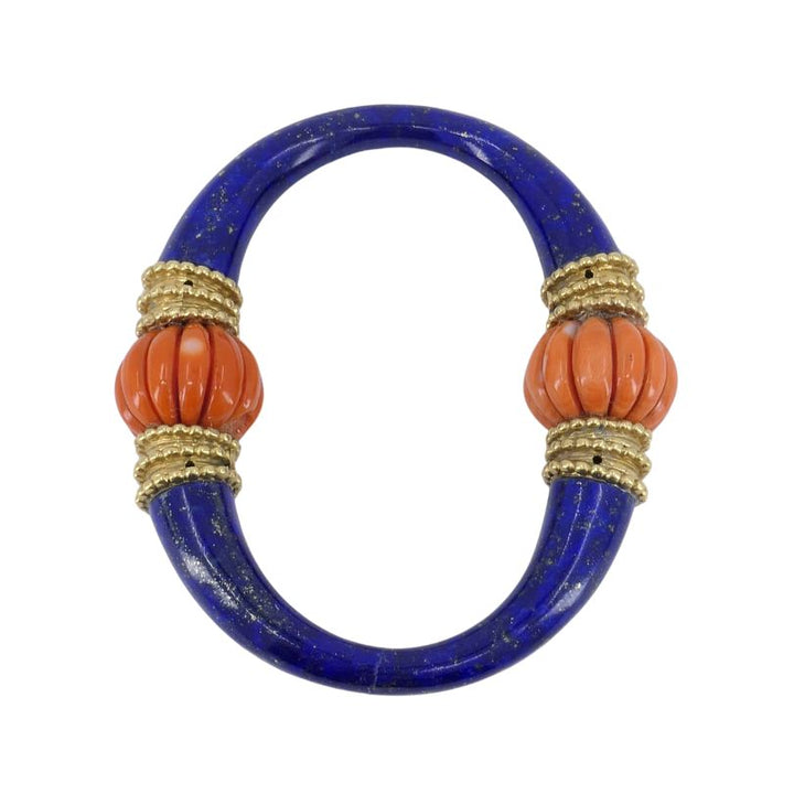 1970s Boucheron 18k Gold Coral Lapis Lazuli Pendant