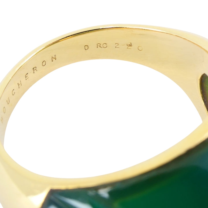 1980's Boucheron Jaipur Ring 18k Gold Chrysophrase Lapis Lazuli Original Pouch