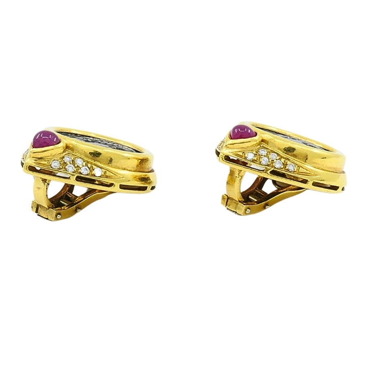 Ancient Coin 18k Gold Earrings Ruby