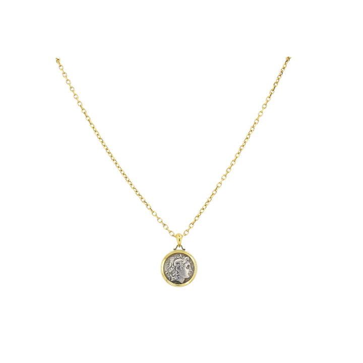 Alexander The Great Coin Charm 18k & 14k Gold Chain Necklace