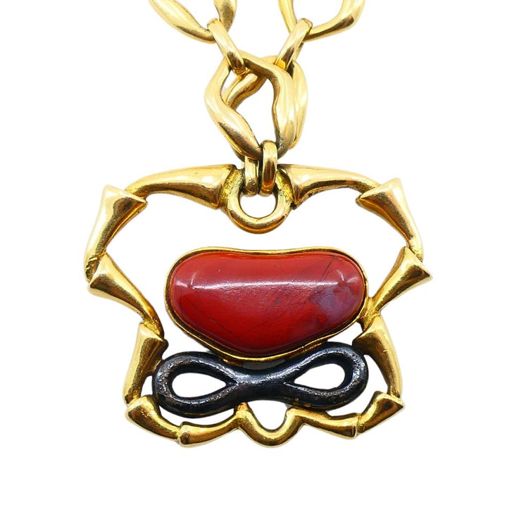 1970 Bvlgari 18k Yellow & Burnished Gold Malachite Jasper Necklace