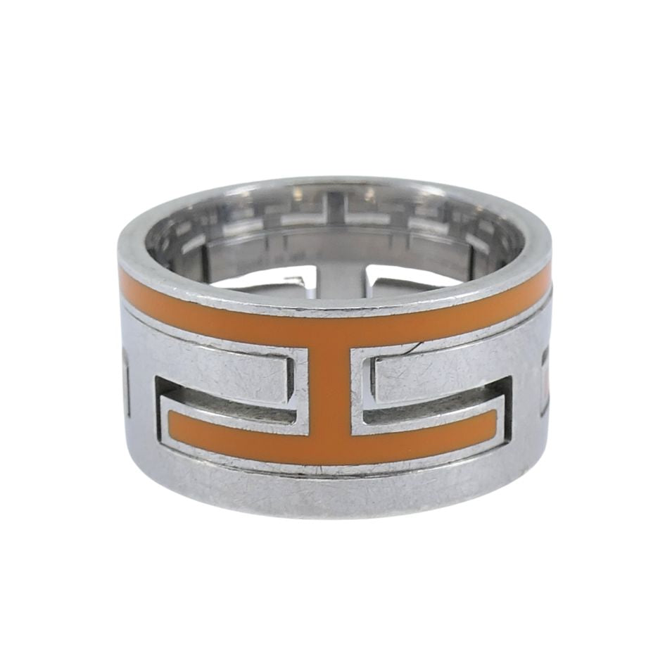 Hermès H Logo Ag925 Band Ring Hermès Sterling Silver Orange Enamel 'H' Motif Band Ring – Nadine