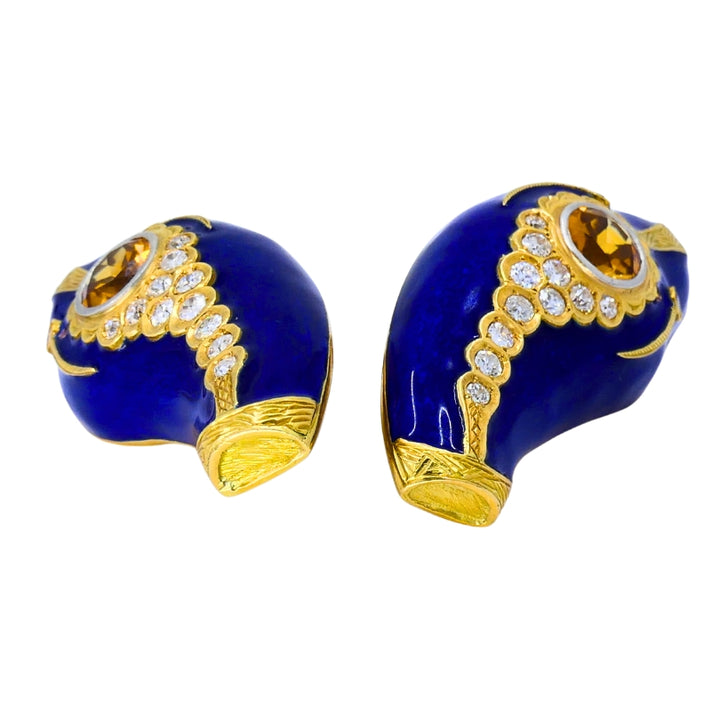 Vintage French 1950s Snake Earrings 18k Gold Platinum Blue Enamel Gemstones