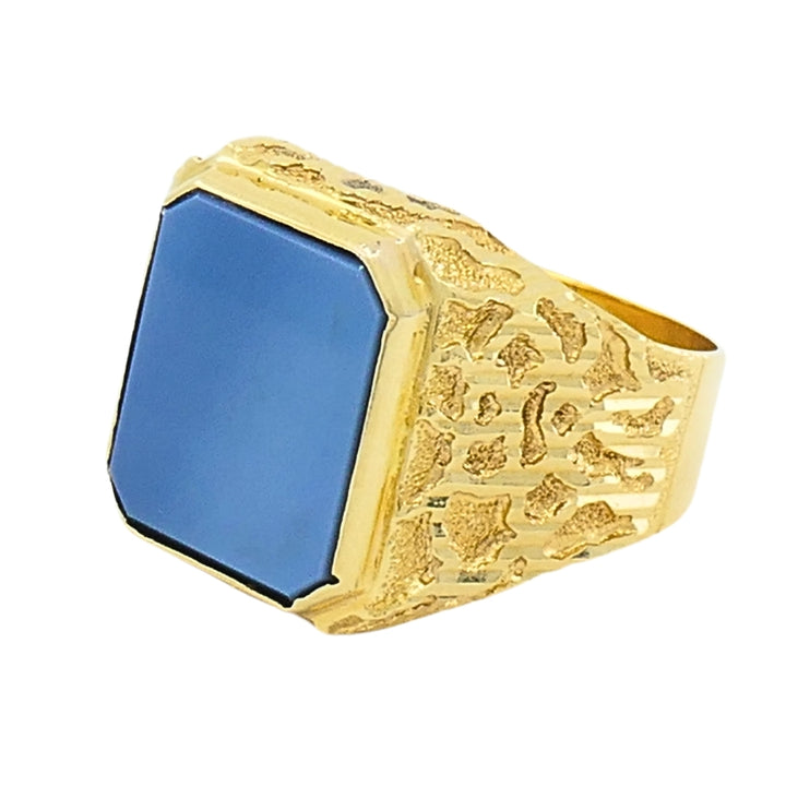 18k Gold Signet Ring Blue Agate Men’s Ring