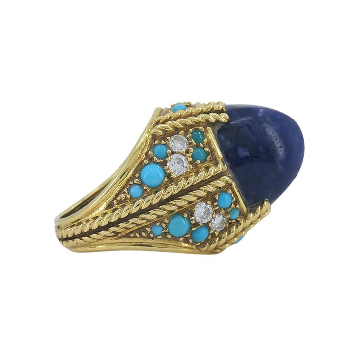 Tiffany & Co. 18k Gold Sodalite Turquoise Diamond French Ring