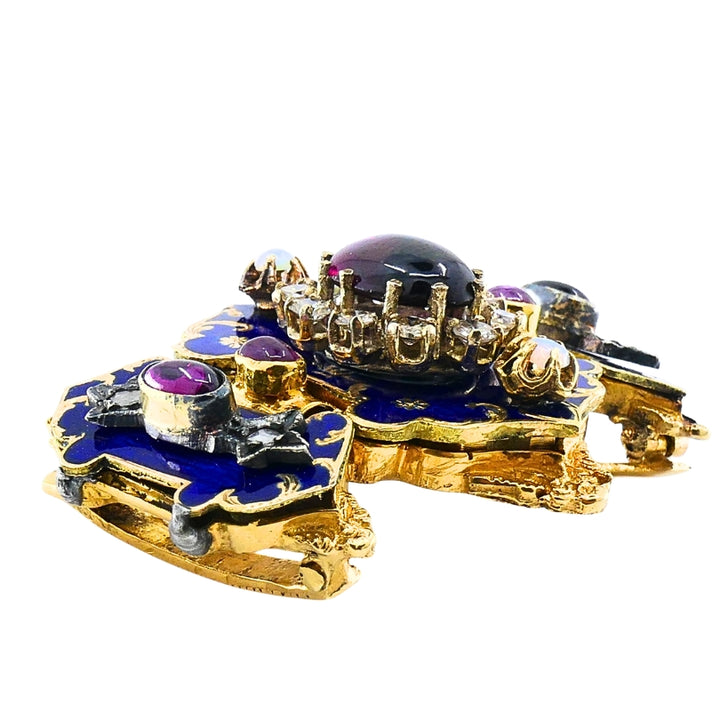Antique Victorian 14K Gold Gemstone  Enamel Buckle