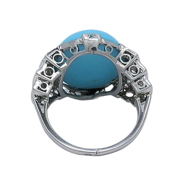 French Turquoise Ring Diamond 18k White Gold