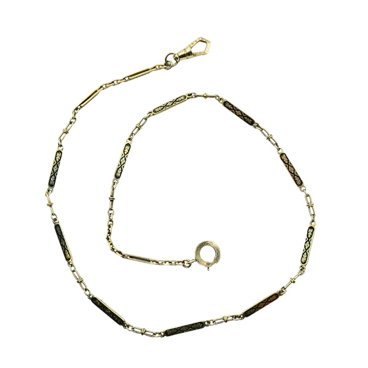 14k White Gold Chain Necklace Black Enamel
