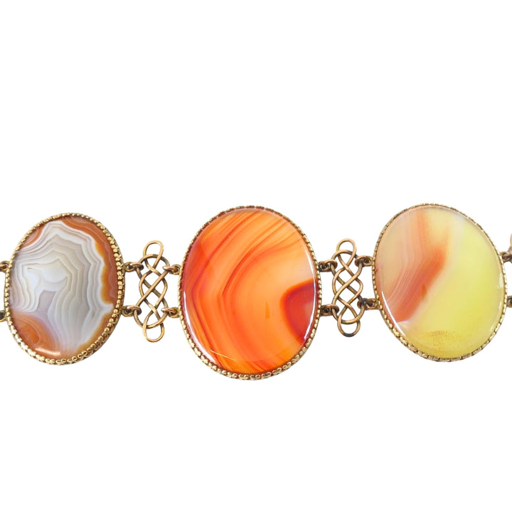 Antique A & J. Smith Aberdeen Scottish Agate 9k Gold Bracelet